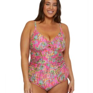 Becca Etc Plus Size Polynesia Printed Ring Tankini Top - Multi